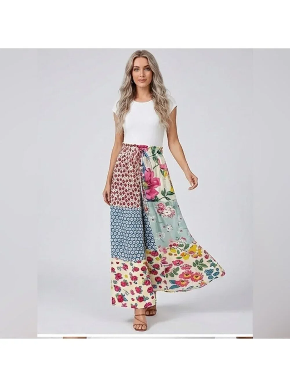 Boho Flowy Floral Wide Leg Pants - Picture 2 of 10